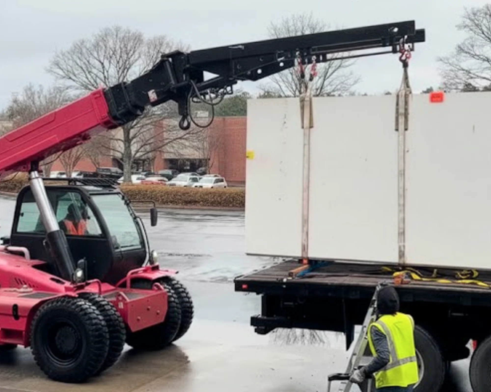 Aestiva Surfaces quartz slabs being unloaded from truck at Norcross, GA warehouse