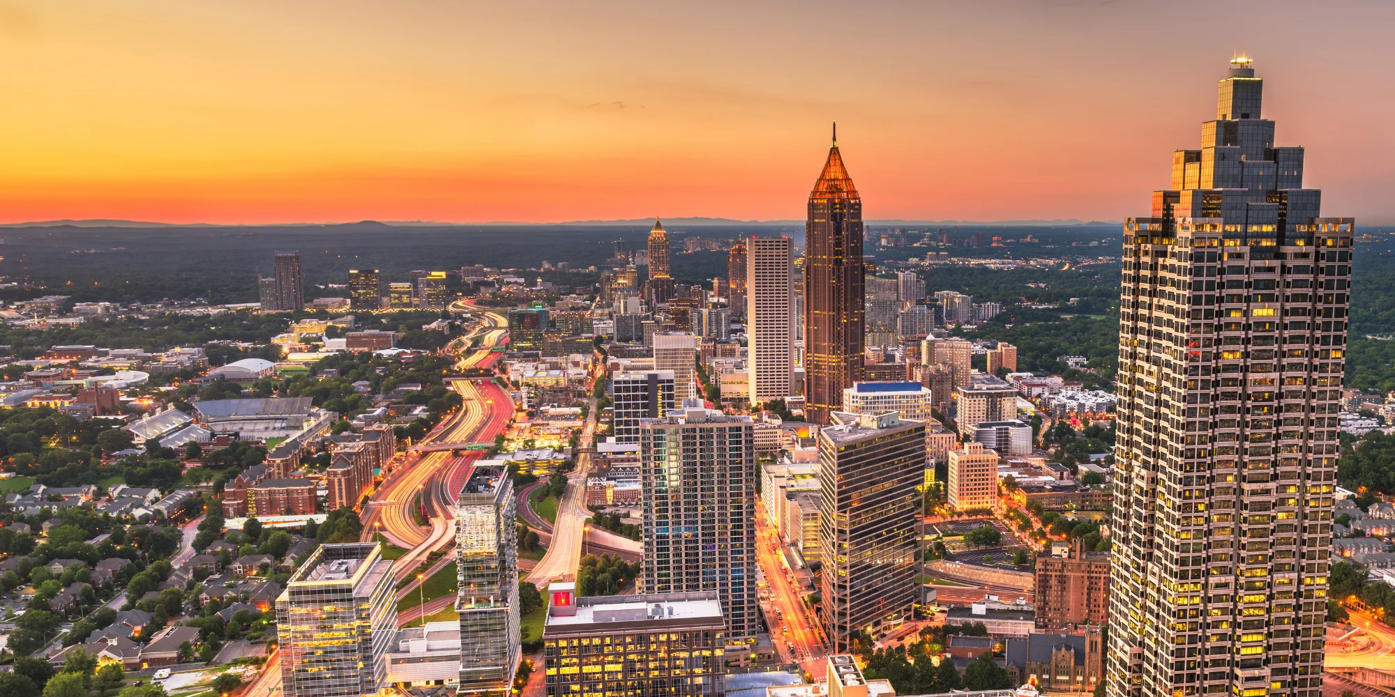 Atlanta Skyline at sunrise with traffic